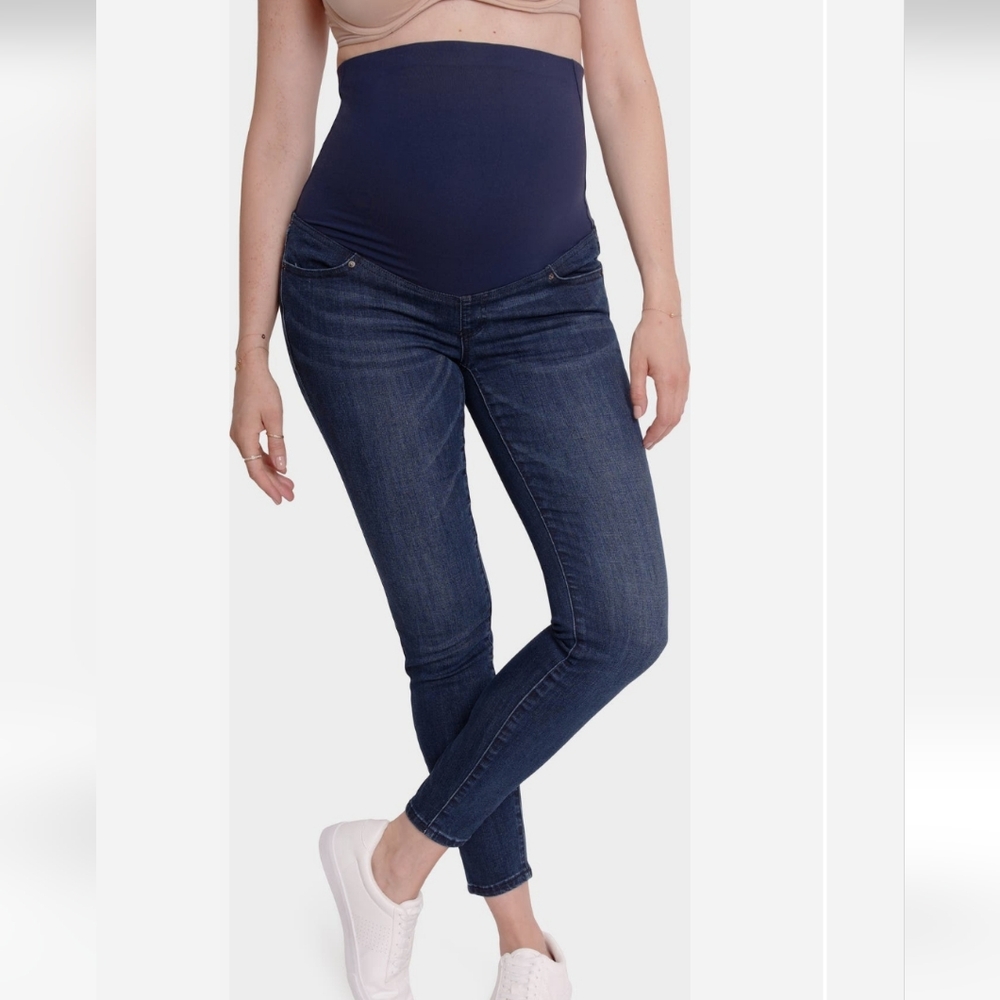 Women's Blue crossover panel maternity skinny jeans